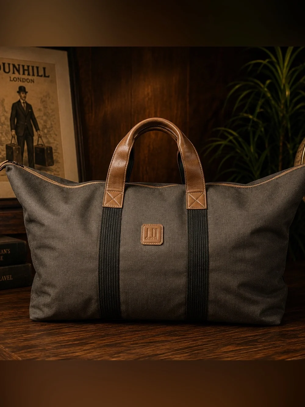 Vintage Dunhill London 23” XL Weekender Duffle Travel Bag Leather Trim